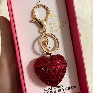 Bling / Rhinestone Red Heart Bag Charm / Keychain